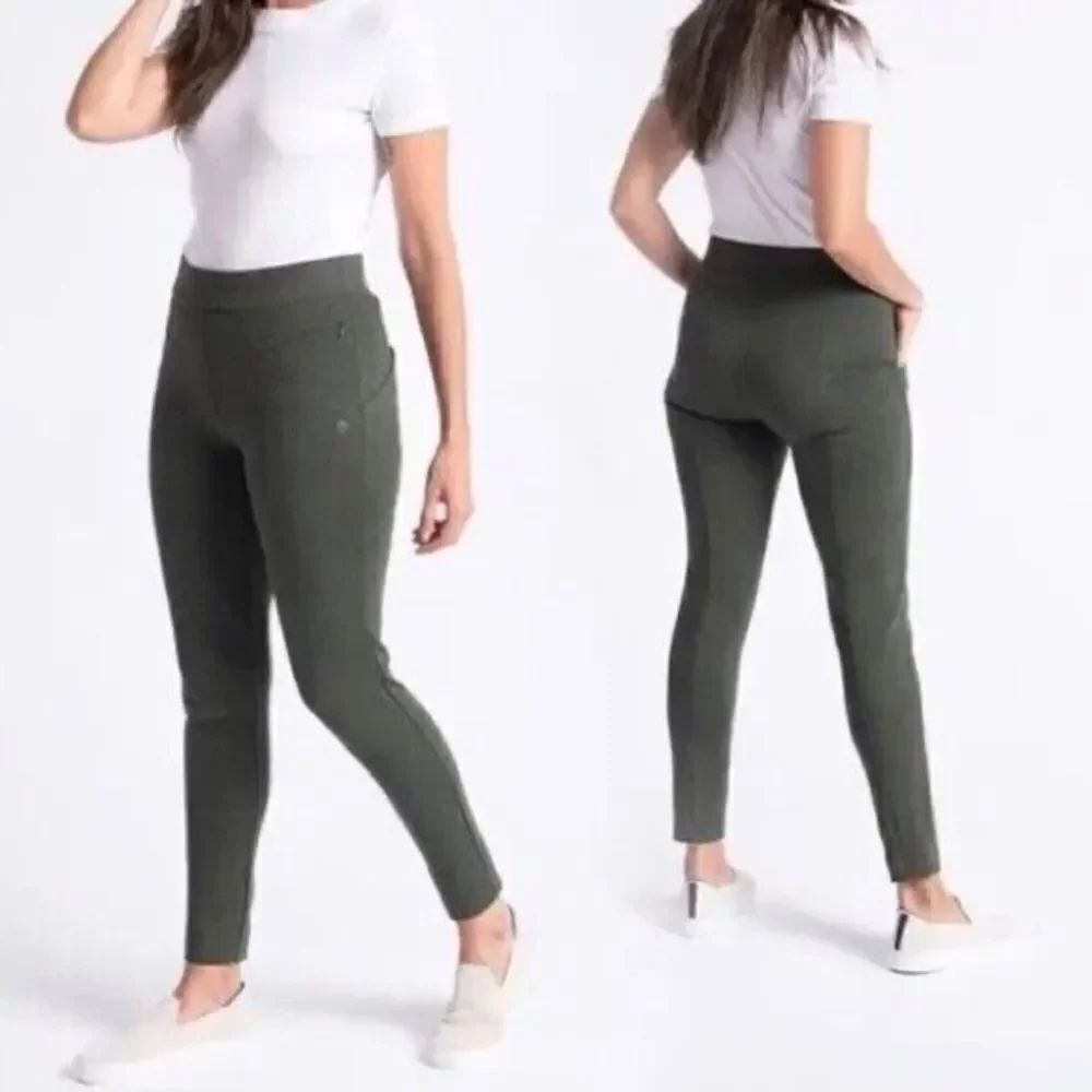 Betabrand Dark Green Zippered Journey Pull On High Rise Pants Size XL Petite